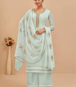 Light Blue Thread Embroidered With Khatli Work Georgette Designer Salwar Kameez