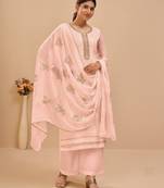 Light Peach Zari Embroidered With Khatli Work Georgette Indian Salwar Kameez