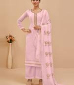  Light Pink Sequins Embroidered With Khatli Work Georgette Salwar Suits