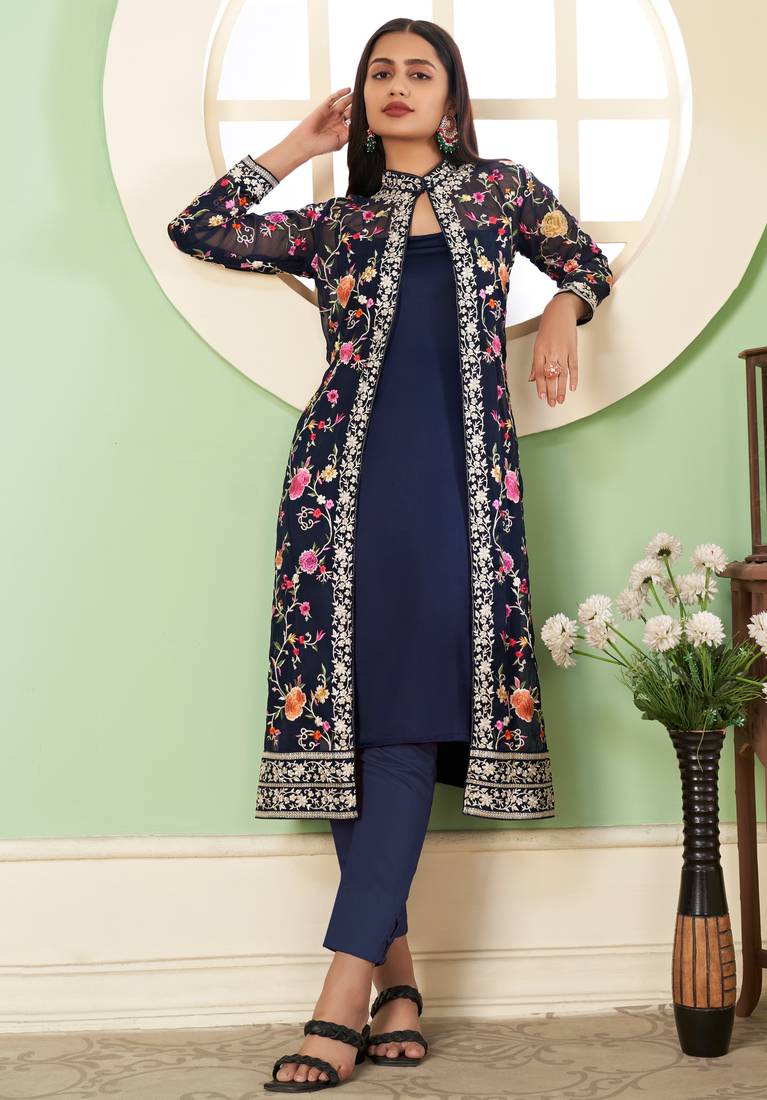 Colorful Navy blue Sequins embroidered georgette indian salwar kameez