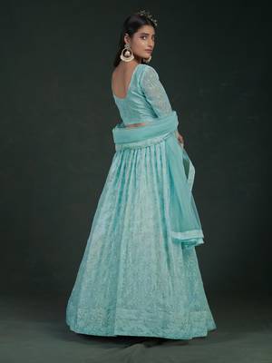  Blue Thread And Zari Embroidered Georgette Partywear Lehenga Choli 4