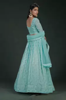  Blue Thread And Zari Embroidered Georgette Partywear Lehenga Choli