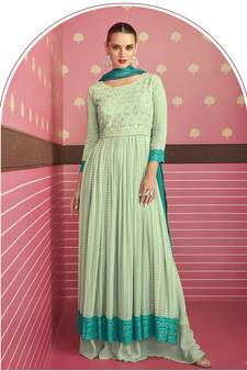 Mint Green Cotton Thread Work Festival Wear Salwar Kameez