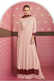 Ligth Red Cotton Thread Work Festival Wear Salwar Kameez