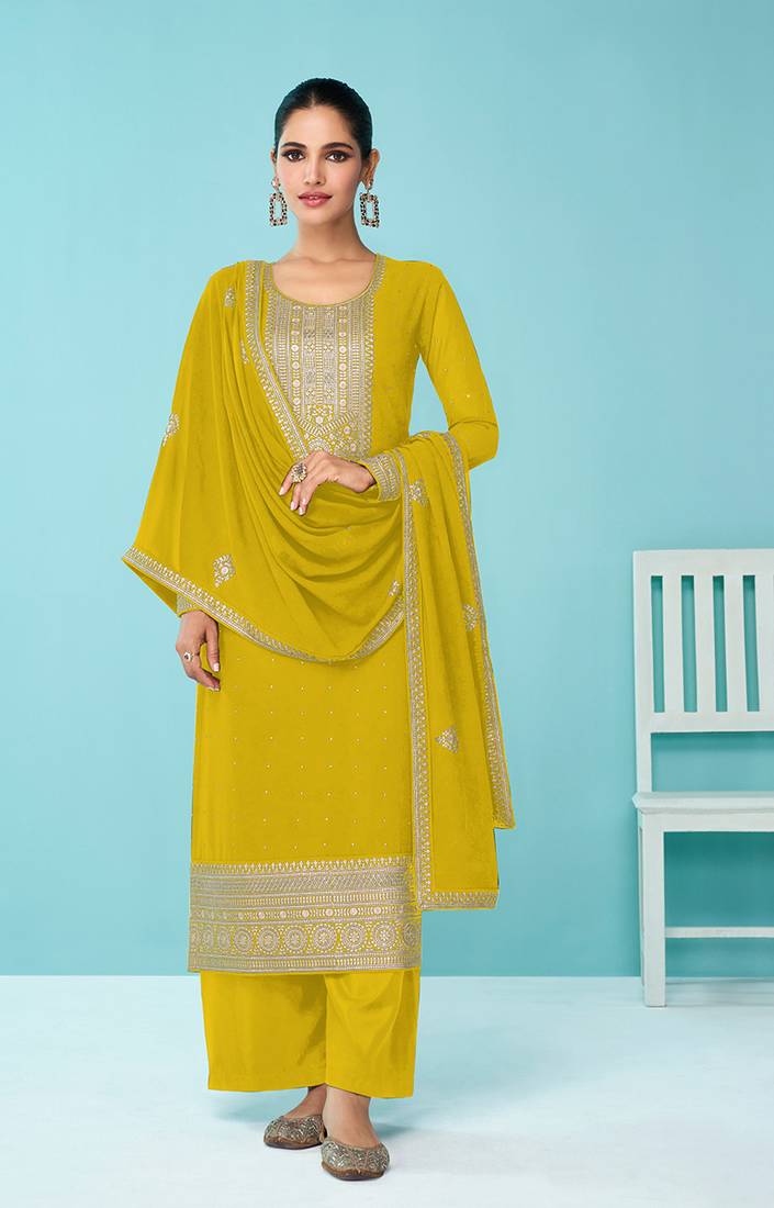 Yellow Georgette Pant Salwar Suits