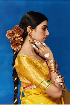 Yellow woven pure silk saree with blouse 2