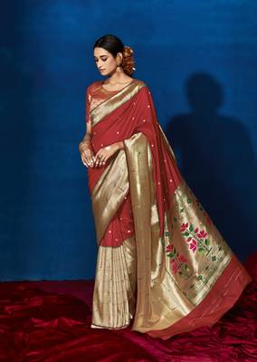 Maroon woven pure silk saree with blouse 1