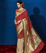Maroon woven pure silk saree with blouse