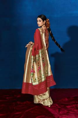 Maroon woven pure silk saree with blouse 3