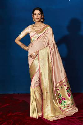 Light pink woven pure silk saree with blouse 1