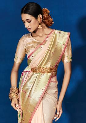 Light pink woven pure silk saree with blouse 2