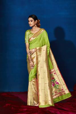 Light green woven pure silk saree with blouse 1