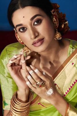 Light green woven pure silk saree with blouse 2