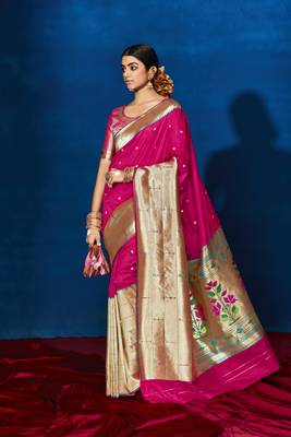 Rani pink woven pure silk saree with blouse 1