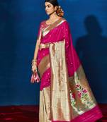 Rani pink woven pure silk saree with blouse