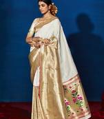 White woven pure silk saree with blouse