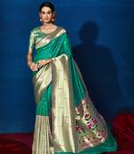 Sea green woven pure silk saree with blouse