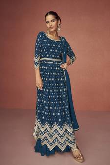 Dark Aqua Blue Color Embroidered Festival Salwar Kameez