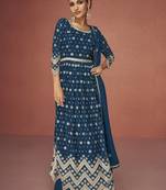 Dark Aqua Blue Color Embroidered Festival Salwar Kameez