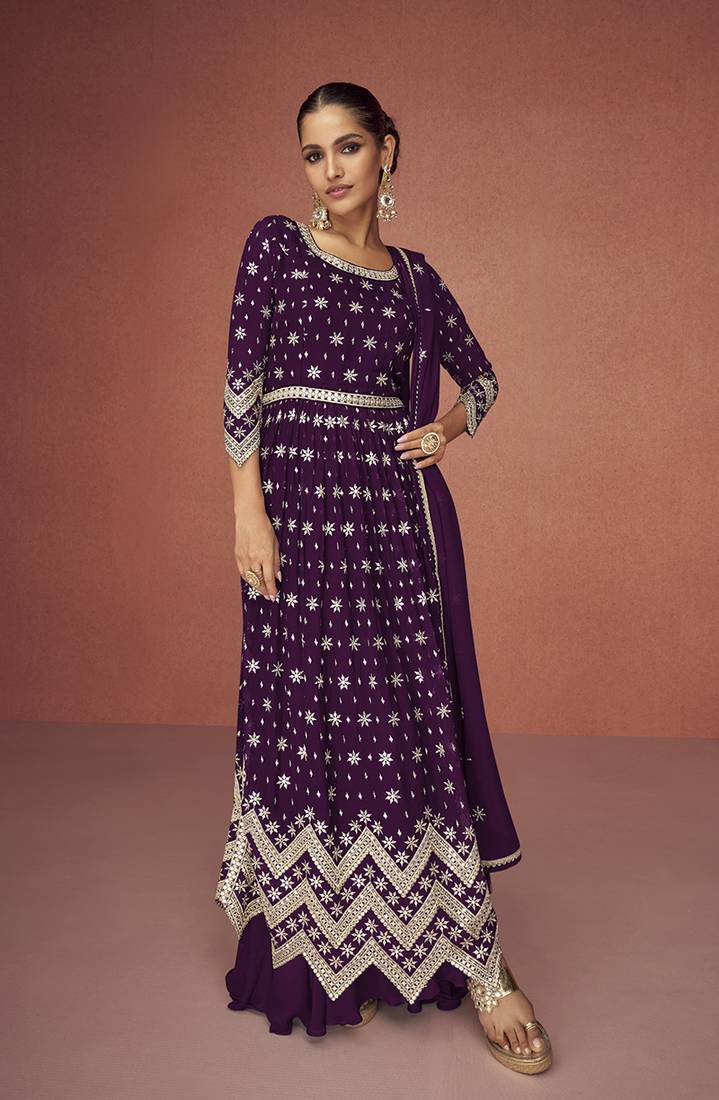 Dark purple Color Embroidered Festival Salwar Kameez