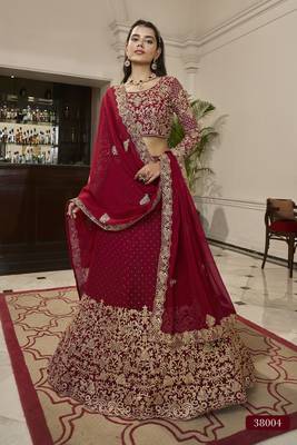 Glamourous Red Dori And Sequins Embroidered Georgette Lehenga Choli For Bride 1