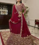 Glamourous Red Dori And Sequins Embroidered Georgette Lehenga Choli For Bride