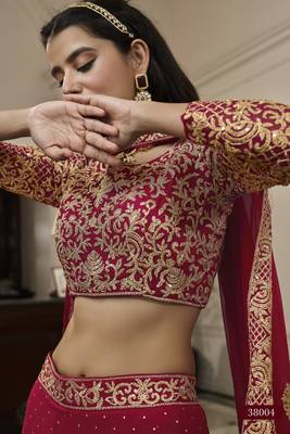 Glamourous Red Dori And Sequins Embroidered Georgette Lehenga Choli For Bride 2