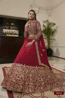 Glamourous Red Dori And Sequins Embroidered Georgette Lehenga Choli For Bride