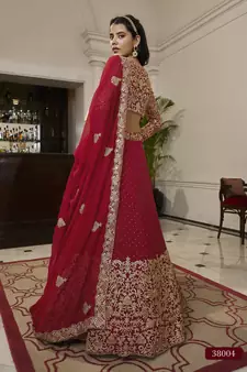 Glamourous Red Dori And Sequins Embroidered Georgette Lehenga Choli For Bride
