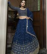 Blue zari and sequins emboidered georgette semi stitched lehenga choli for wedding
