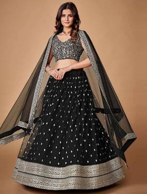 Black 3Mm And 5Mm Sequins Embroidered Net Lehenga Choli 1