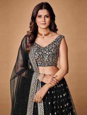 Black 3Mm And 5Mm Sequins Embroidered Net Lehenga Choli 2