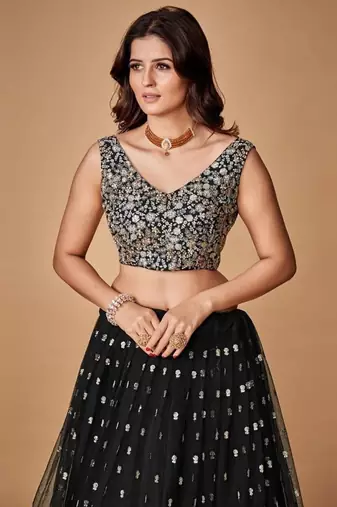 Black 3Mm And 5Mm Sequins Embroidered Net Lehenga Choli