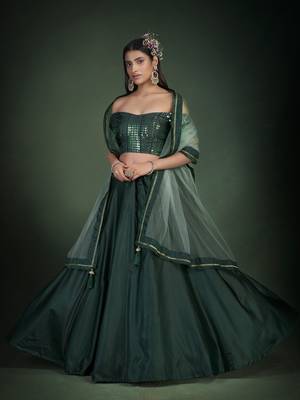  Green Sequins Embroidered Taffeta Silk Lehenga Choli For Bride 1