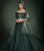  Green Sequins Embroidered Taffeta Silk Lehenga Choli For Bride