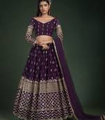 Wine Zari And Gota Work Embroidered Georgette Lehenga Choli