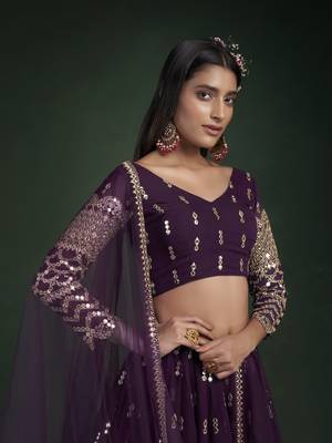 Wine Zari And Gota Work Embroidered Georgette Lehenga Choli 2