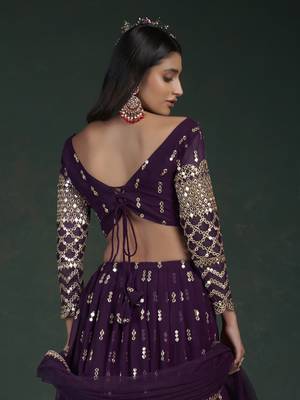 Wine Zari And Gota Work Embroidered Georgette Lehenga Choli 3
