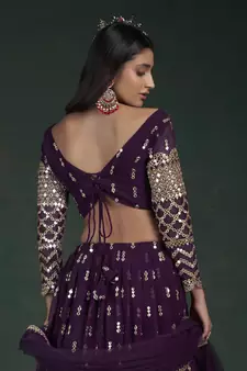 Wine Zari And Gota Work Embroidered Georgette Lehenga Choli