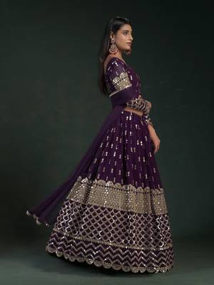 Wine Zari And Gota Work Embroidered Georgette Lehenga Choli 4