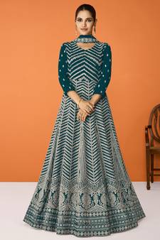 Dark Teal Color Embroidered Trendy Salwar Kameez