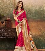 Pink woven pure silk saree with blouse
