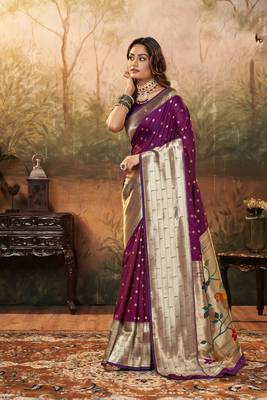Violet Woven Silk Blend Saree With Blouse 1