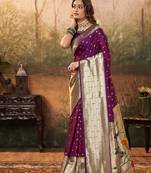 Violet Woven Silk Blend Saree With Blouse