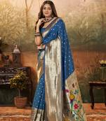 Blue woven pure silk saree with blouse