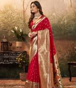 Dark pink woven pure silk saree with blouse