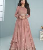 Peach Embroidered Georgette Festival Wear Anarkali Salwar