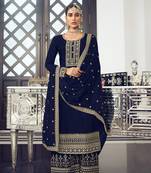 Navy blue color Dola Silk Pakistani style Suit