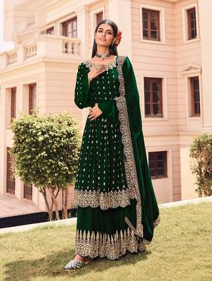 Dark Green color Georgette Embroidered Salwar suit 1