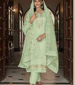 Parrot Green Color Resham Faux Georgette Pakistani Suit